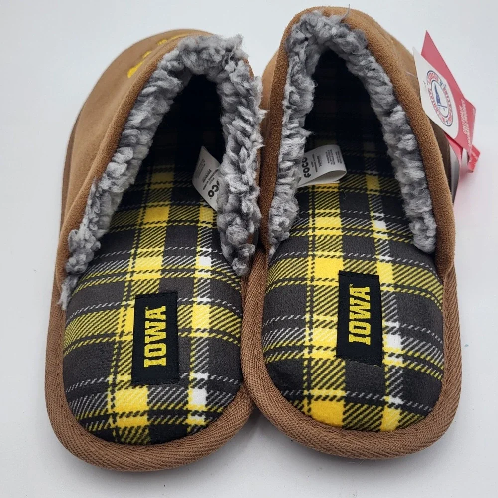 Iowa Hawkeyes Flannel Suede Scuff Slippers FOCO Mens Medium 9-10 Womens 11-12‎